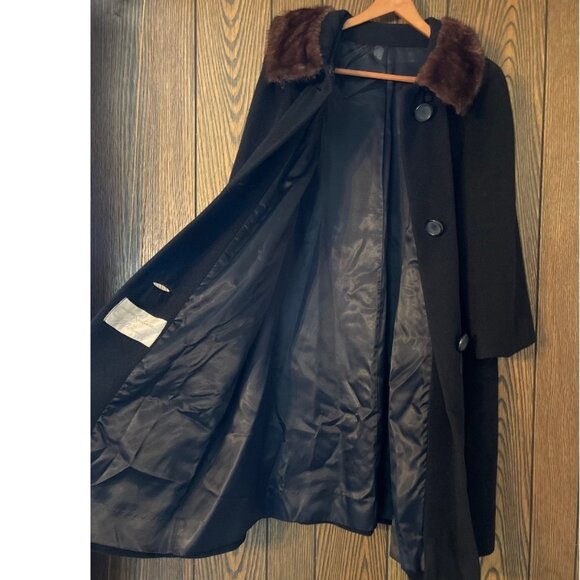 1950’s 100% Pure Cashmere Fur-collared Black Coat JJ O’Donnell Size: 2XL - Picture 3 of 4